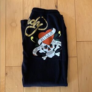Ed Hardy Woman’s  Black Graphic skull Heart ❤️ Sweatpants XL